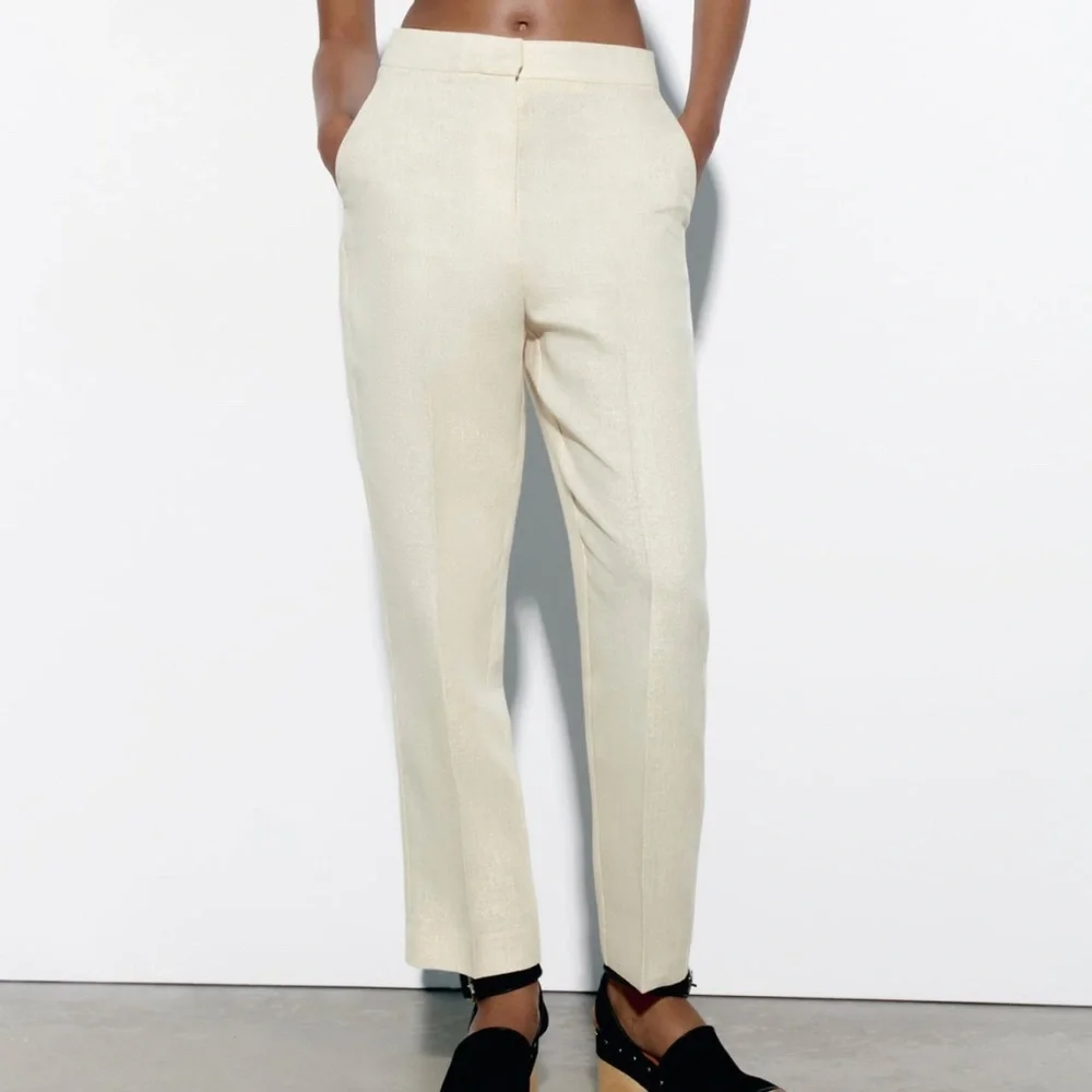 Zara limited edition linen blend metallic linen trousers